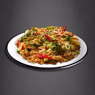 Reis mit Broccoli, Paprika, Gemüse und Hoisin-Sauce