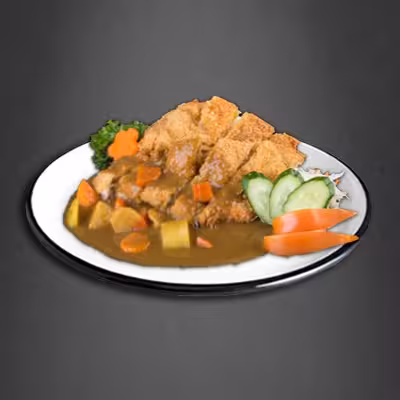Knuspriges Hühnerfleisch mit Gemüse und Currysauce